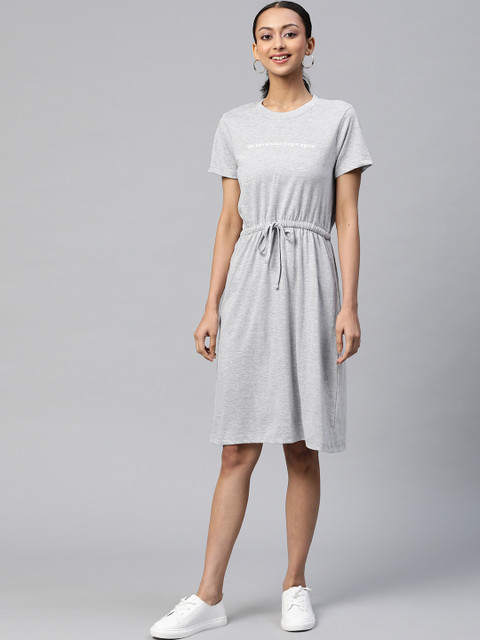 

Metronaut Grey Melange Solid A-Line Dress