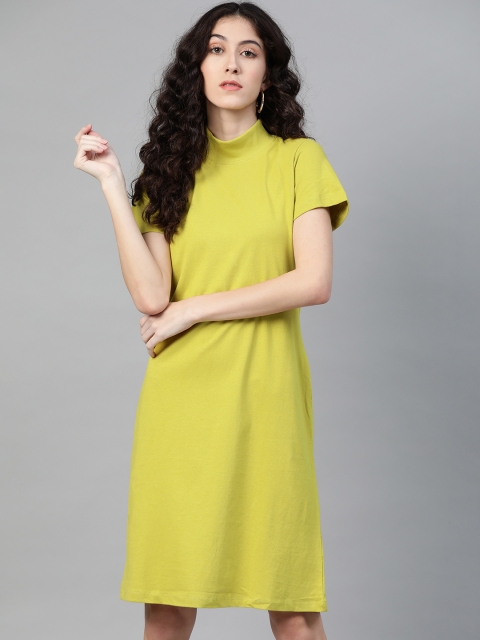

Metronaut Women Green Solid Pure Cotton T-Shirt Dress