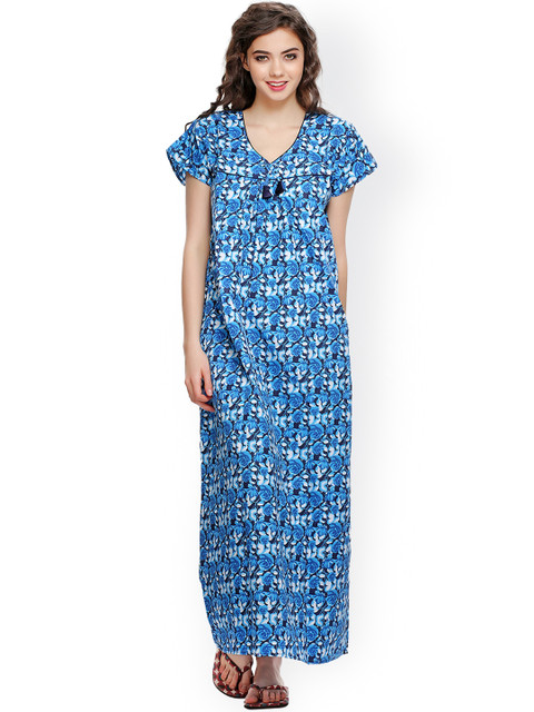 

Clovia Blue Floral Print Maxi Nightdress NSS002P08O
