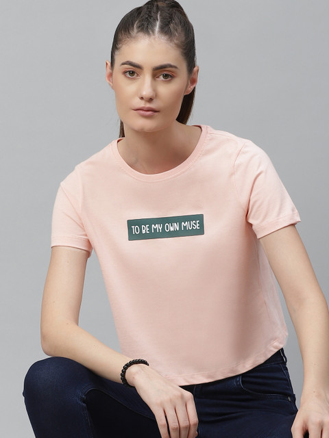 

Metronaut Women Pink Printed Round Neck Pure Cotton T-shirt