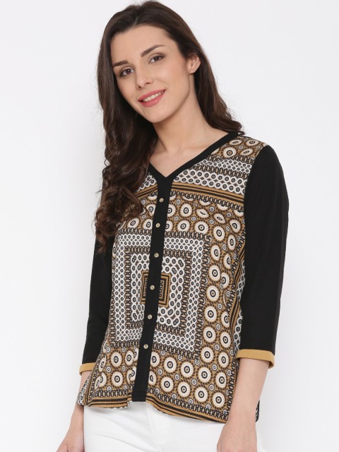 

Fusion Beats Black & Beige Printed Top
