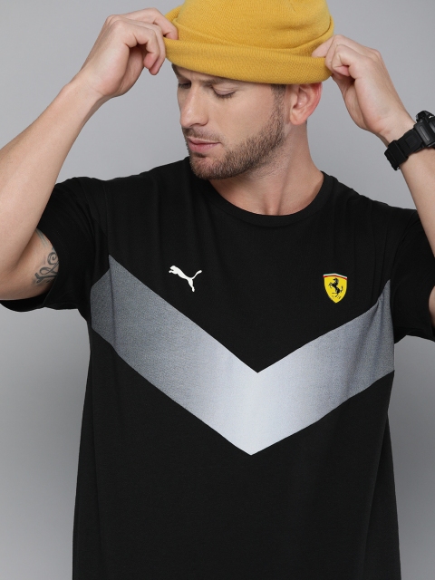 

PUMA Motorsport Men Black & Grey Striped Round Neck Ferrari Race MCS T-shirt