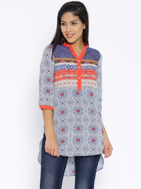 

Fusion Beats Women Blue & Orange Printed Tunic
