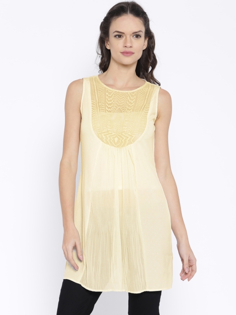 

Fusion Beats Beige Polyester Sheer Tunic