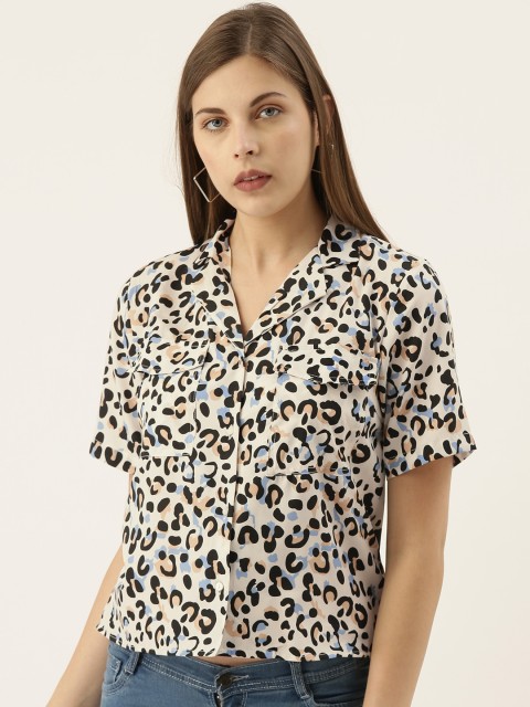 

Campus Sutra Women Black & Cream-Coloured Regular Fit Printed Casual Shirt