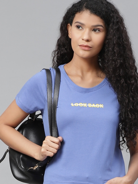 

Metronaut Women Blue Printed Detail Round Neck Pure Cotton T-shirt
