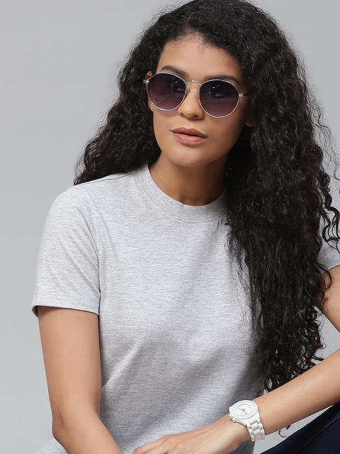 

Metronaut Women Grey Melange Solid Pure Cotton T-shirt