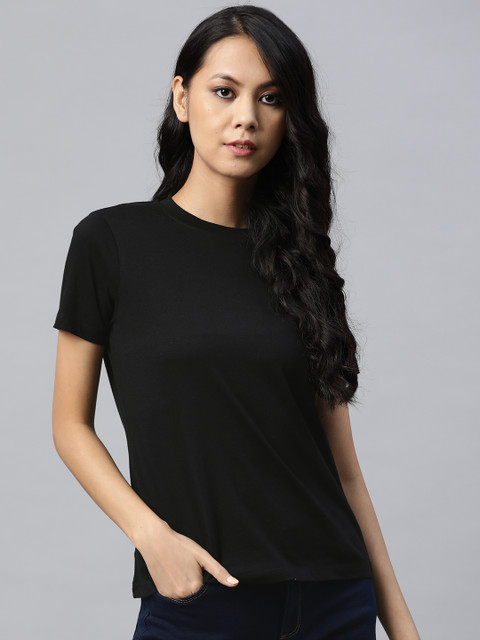 

Metronaut Women Black Cotton T-shirt