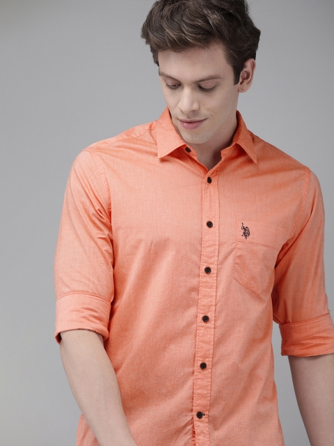 

U.S. Polo Assn. Men Orange Tailored Fit Solid Casual Shirt
