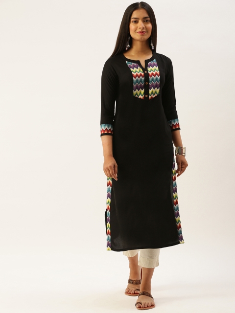 

SANISA Women Black Yoke Design Handloom Kurta