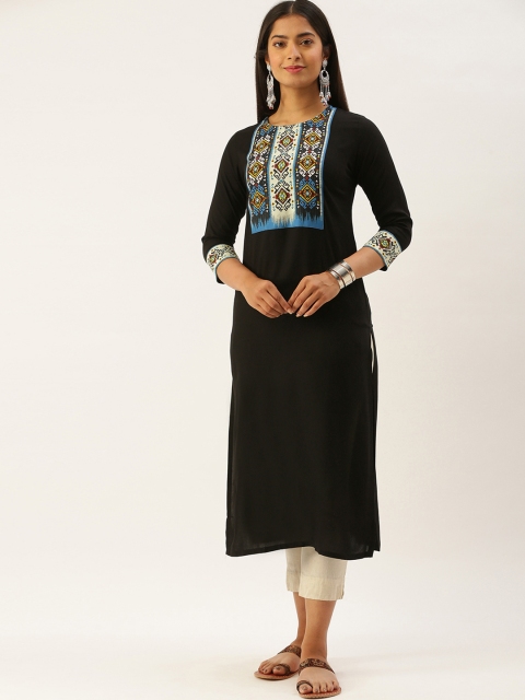 

SANISA Women Black Ethnic Motifs Yoke Design Handloom Kurta
