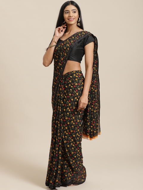 

KALINI Black & Yellow Floral Printed Saree