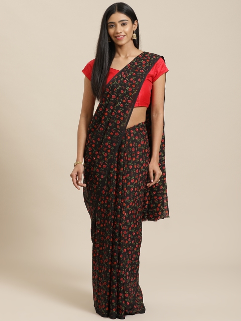 

KALINI Black & Red Floral Printed Saree
