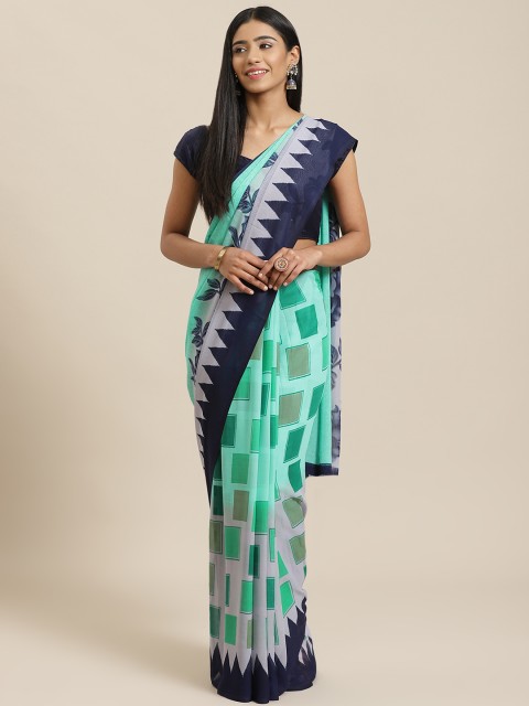 

KALINI Sea Green & Navy Blue Printed Saree