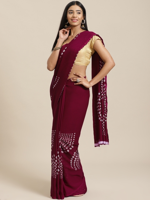 

KALINI Aubergine & Beige Printed Saree, Purple