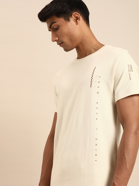 

ether Kora Collection Men Cream-Coloured Pure Cotton Printed Sustainable Pure Cotton T-shirt