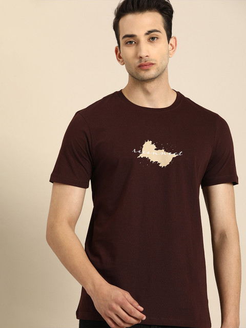 

ether Men Brown Printed Round Neck T-shirt