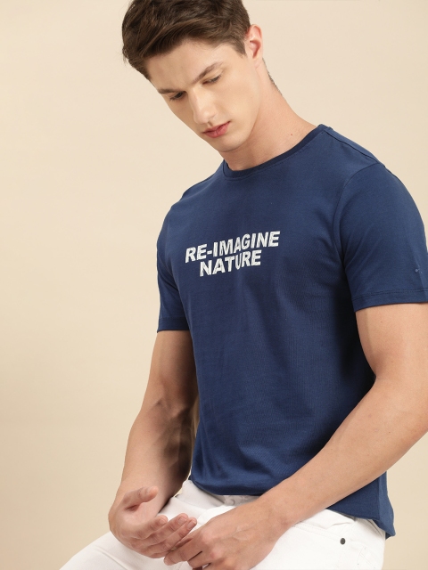 

ether Men Navy Blue Printed Round Neck T-shirt