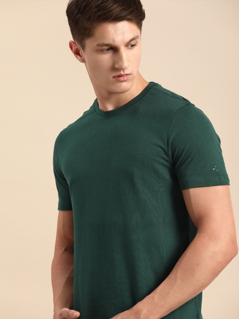 

ether Men Green Self Design Round Neck Pure Cotton T-shirt