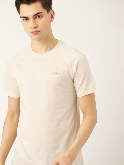 

ether Kora Collection Men Off White Pure Cotton Solid Sustainable T-shirt