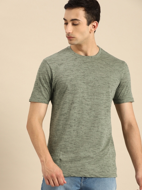 

ether Men Olive Green Self Design Round Neck T-shirt