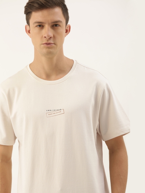 

ether Kora Collection Men Off White Typography Printed Sustainable Pure Cotton T-shirt