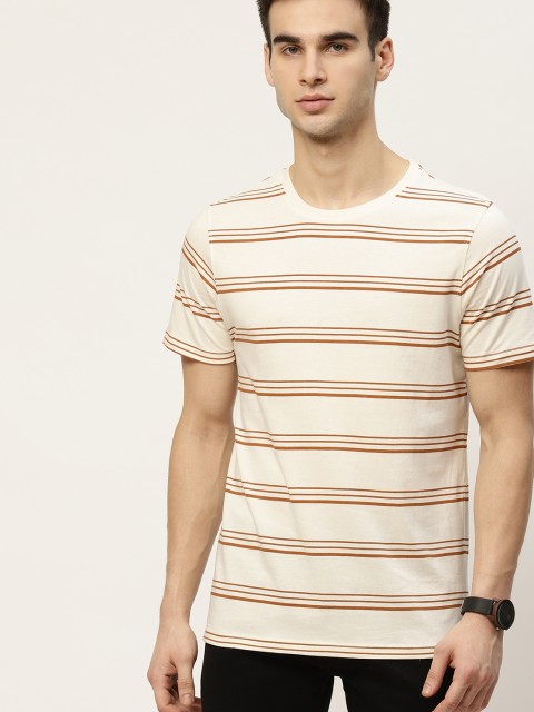

ether Kora Collection Men Light Beige Sustainable Unbleached Fabric Cotton Striped Tee