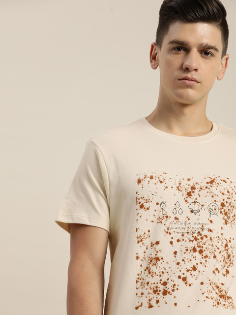 

ether Men Off White Printed Pure Cotton T-shirt