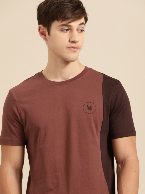 

ether Men Brown Colourblocked Pure Cotton Round Neck T-shirt