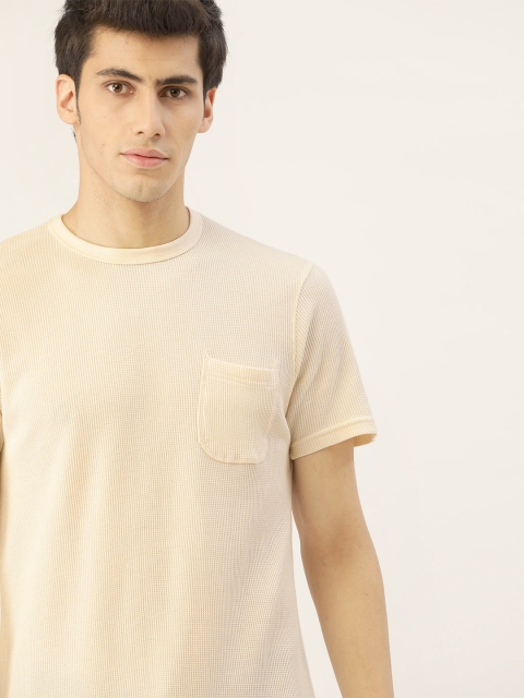 

ether Kora Collection Men Off-White Pure Cotton Self-Design Sustainable Pure Cotton T-shirt