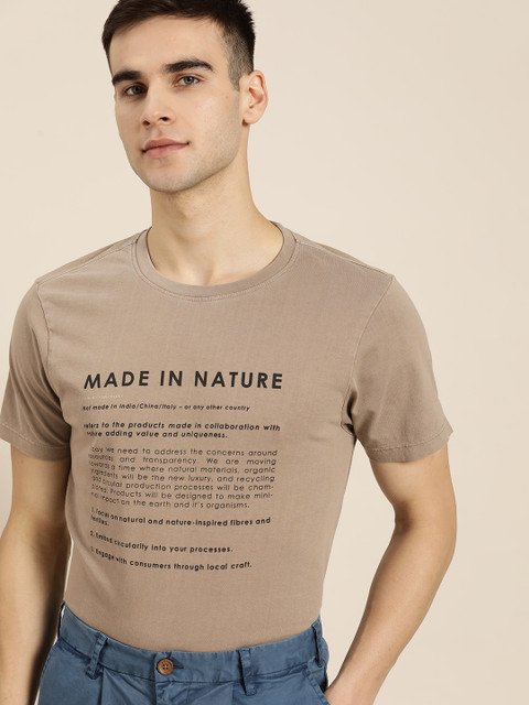 

ether Kora Collection Men Beige Handcrafted Sustainable Unbleached Cotton Printed Pure Cotton T-shirt