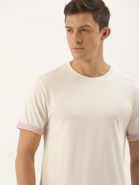 

ether Kora Collection Men Off White & Pink Solid Sustainable T-shirt