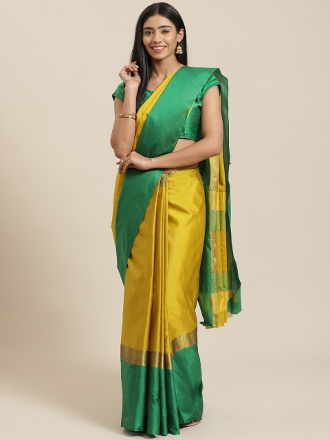 

KALINI Mustard Yellow & Green Solid Saree