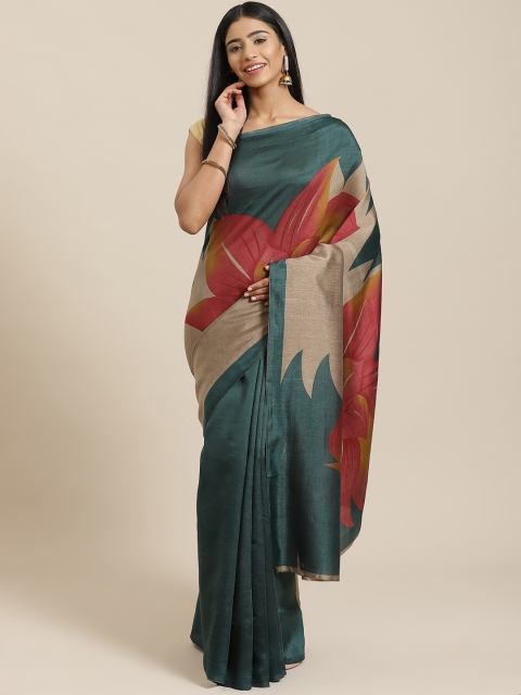 

KALINI Teal Blue & Grey Printed Mysore Silk Saree