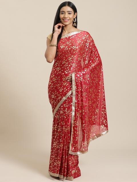 

KALINI Maroon & Golden Floral Printed Saree