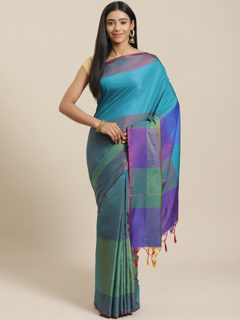 

KALINI Blue & Green Colourblocked Mysore Silk Saree