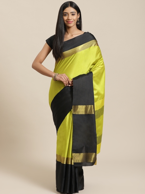 

KALINI Lime Green & Black Solid Saree