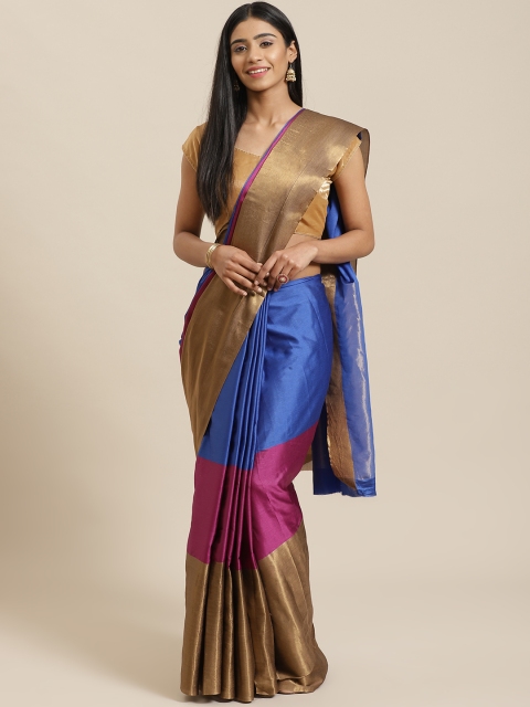 

KALINI Blue & Golden Colourblocked Saree