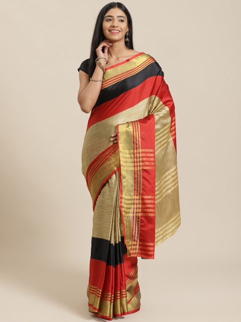 

KALINI Beige & Red Solid Saree