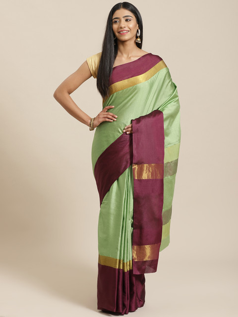 

KALINI Green & Purple Solid Saree