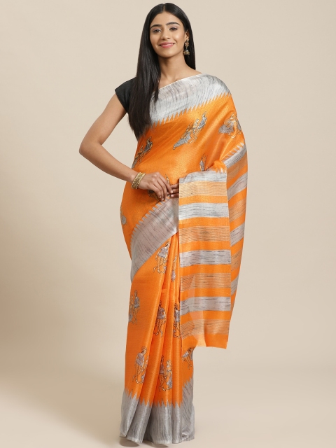 

KALINI Orange & Grey Kalamkari Printed Saree