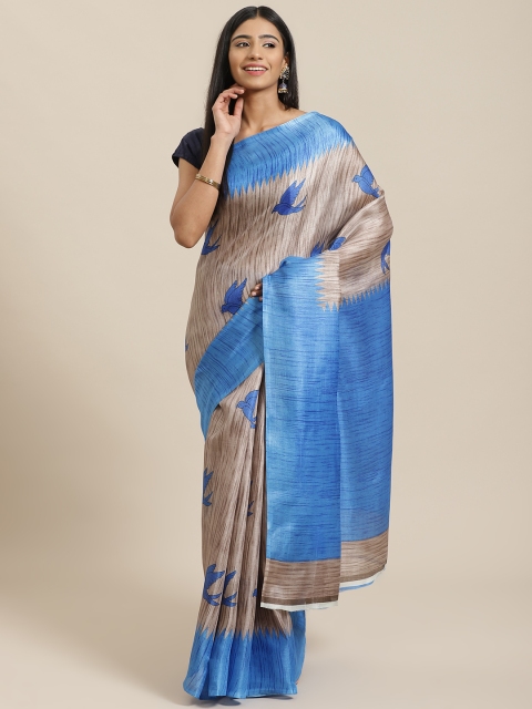 

KALINI Grey & Blue Bird Print Saree