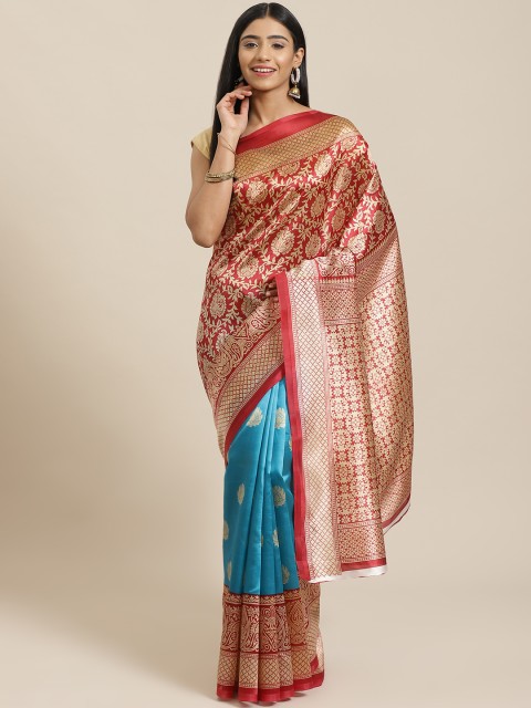 

KALINI Red & Blue Printed Half & Half Mysore Silk Saree