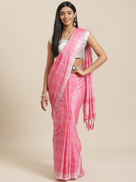 

KALINI Pink & White Checked Saree