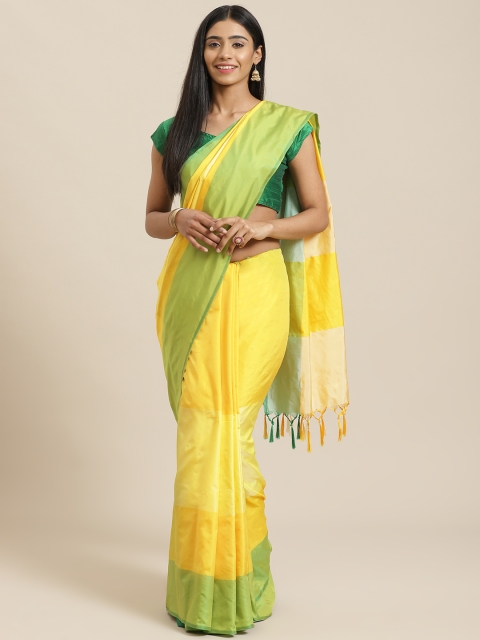 

KALINI Yellow & Green Solid Mysore Silk Saree