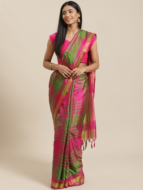 

KALINI Magenta & Green Checked Mysore Silk Saree