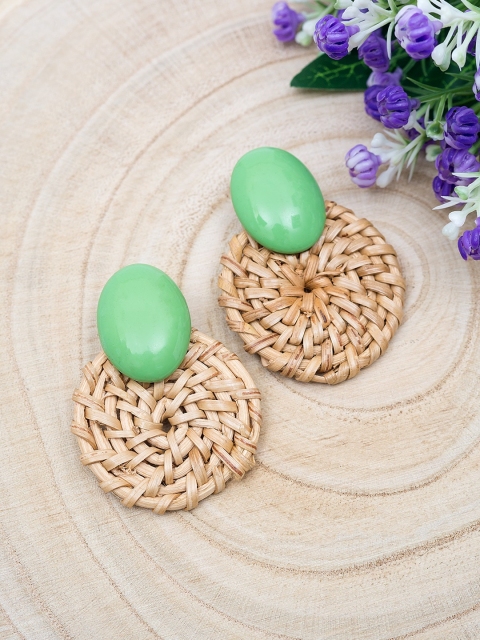 

Golden Peacock Green & Beige Circular Studs