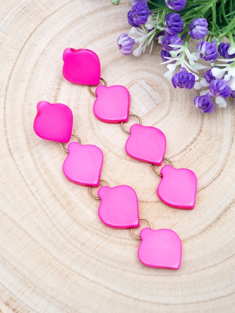 

Golden Peacock Pink Contemporary Drop Earrings