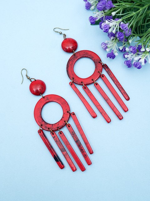 

Golden Peacock Red Contemporary Handcrafted Drop Earrings