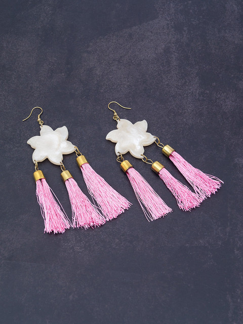 

Golden Peacock White & Pink Star Shaped Drop Earrings
